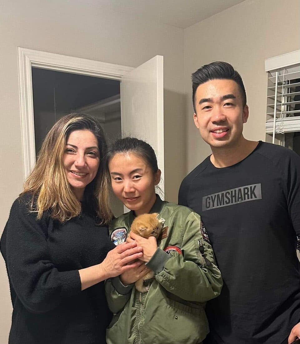 A family collecting their British Shorthair kitten from Houston Cat Mom Cattery in Houston, Texas